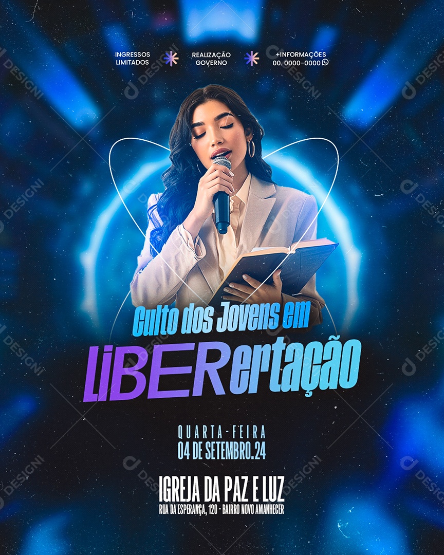Flyer Gospel Culto dos Jovens em Libertação Social Media PSD Editável