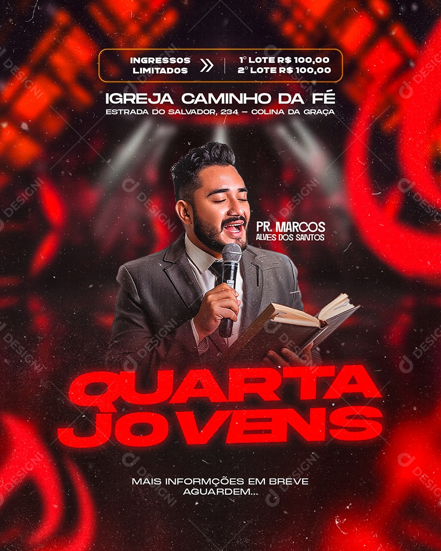 Flyer Gospel Quarta Jovens Social Media PSD Editável