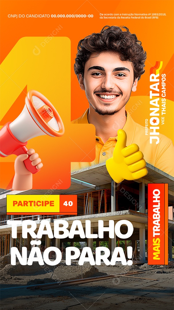 Story Eleição Prefeito Jhonatar Vice Thais Campos Social Media PSD Editável