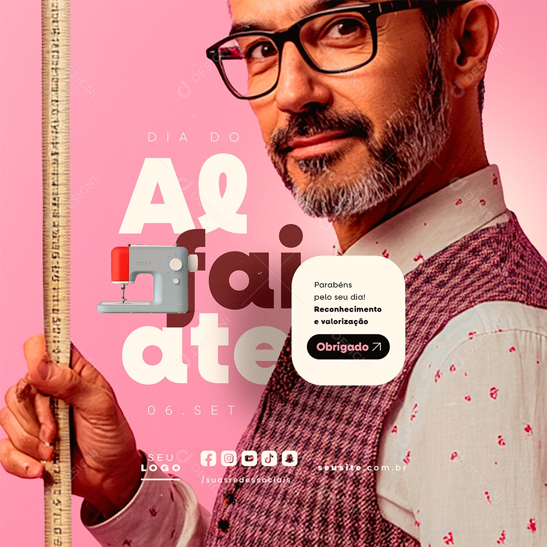 Dia do Alfaiate 06 de Setembro Parabéns Social Media PSD Editável