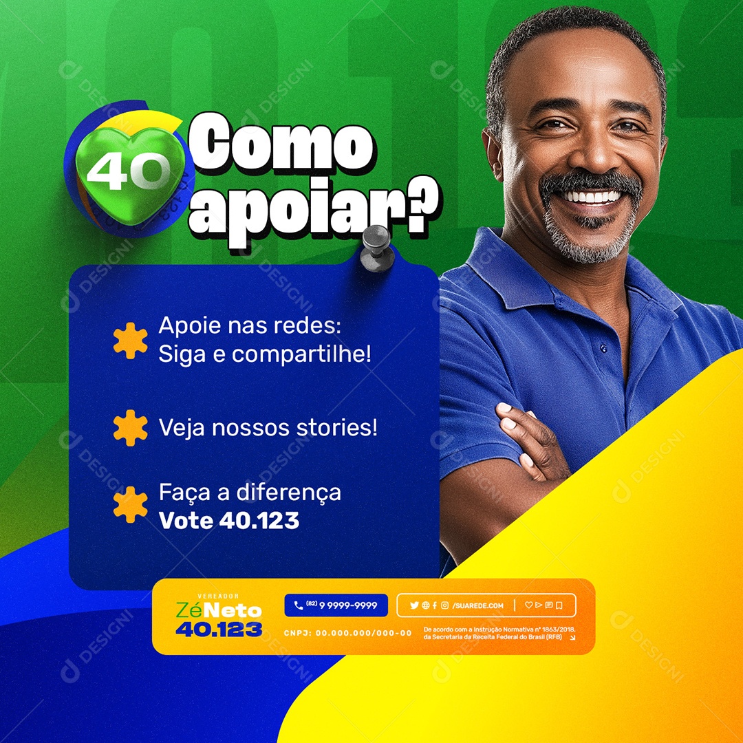 Política Eleição 2024 Vereador Zé Neto Social Media PSD Editável