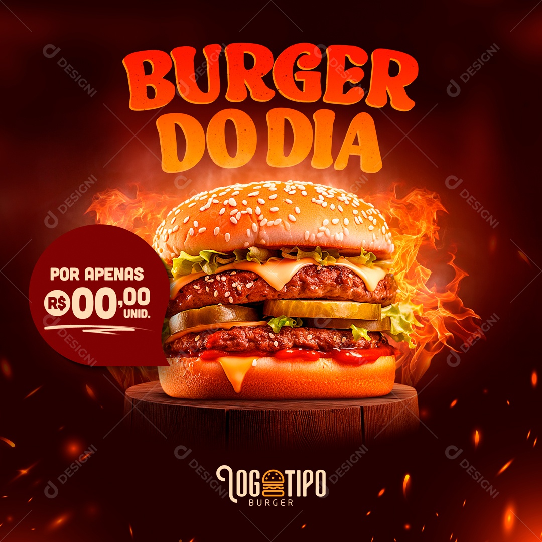 Promoção de Hamburguer Burguer do Dia Social Media PSD Editável