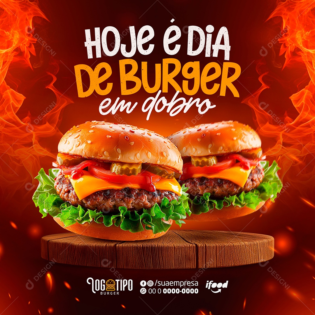 Hoje é Dia de Buguer em Dobro Social Media PSD Editável