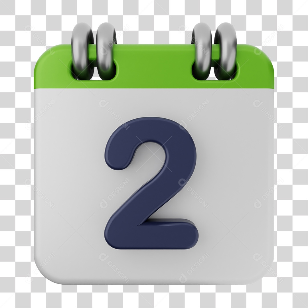 Elemento 3D Calendário Dia 2 PNG Transparente