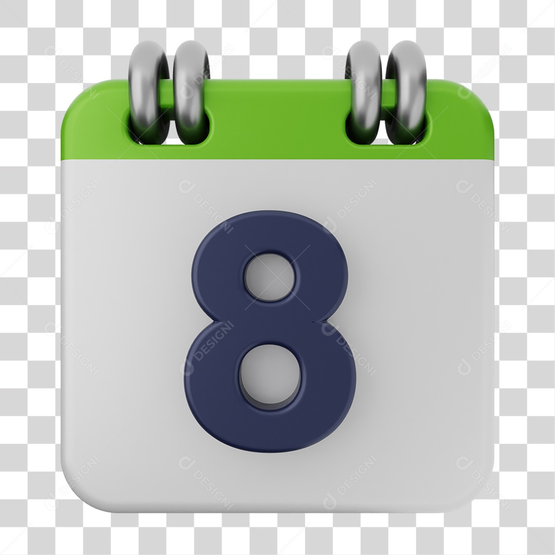 Elemento 3D Calendário Dia 8 PNG Transparente