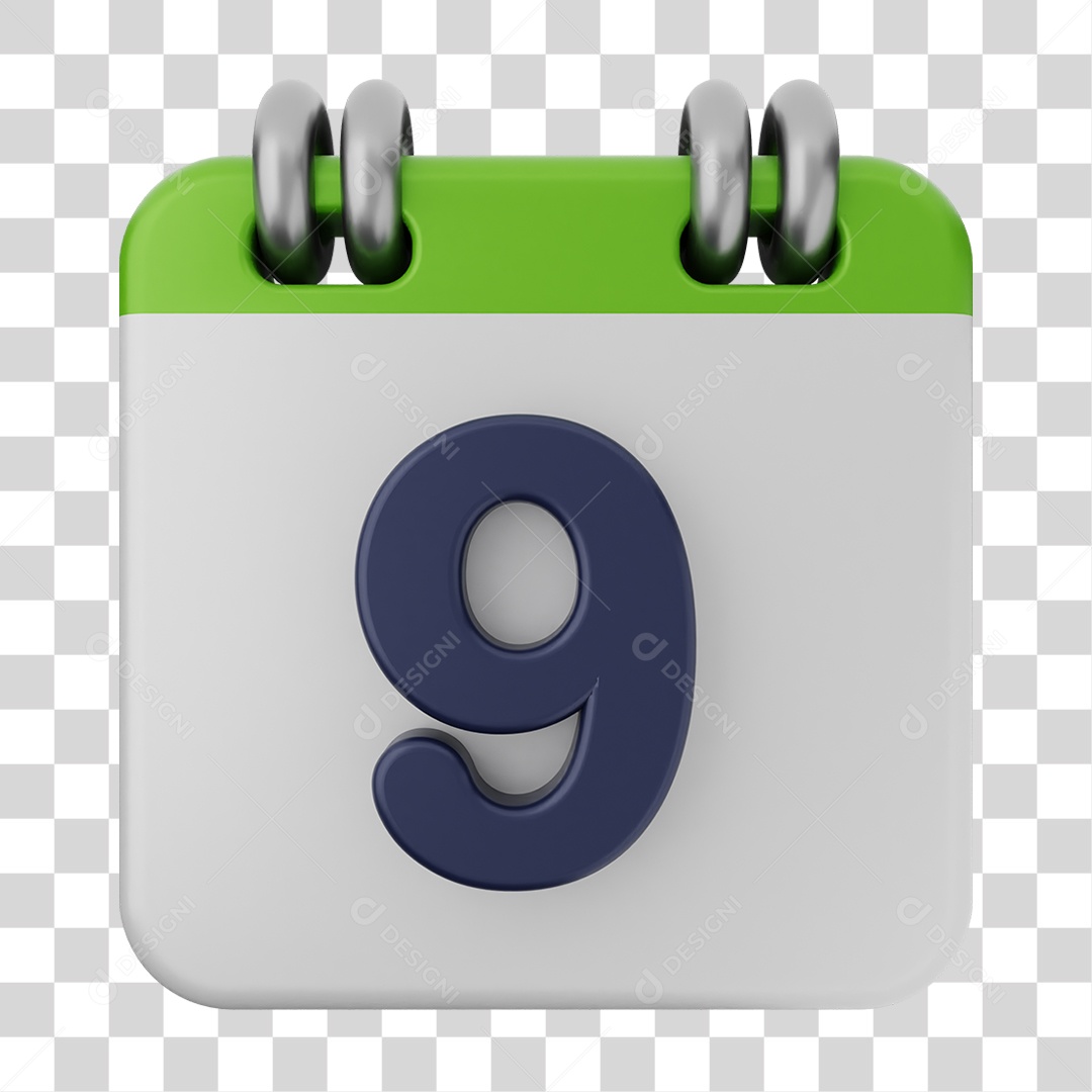 Elemento 3D Calendário Dia 9 PNG Transparente
