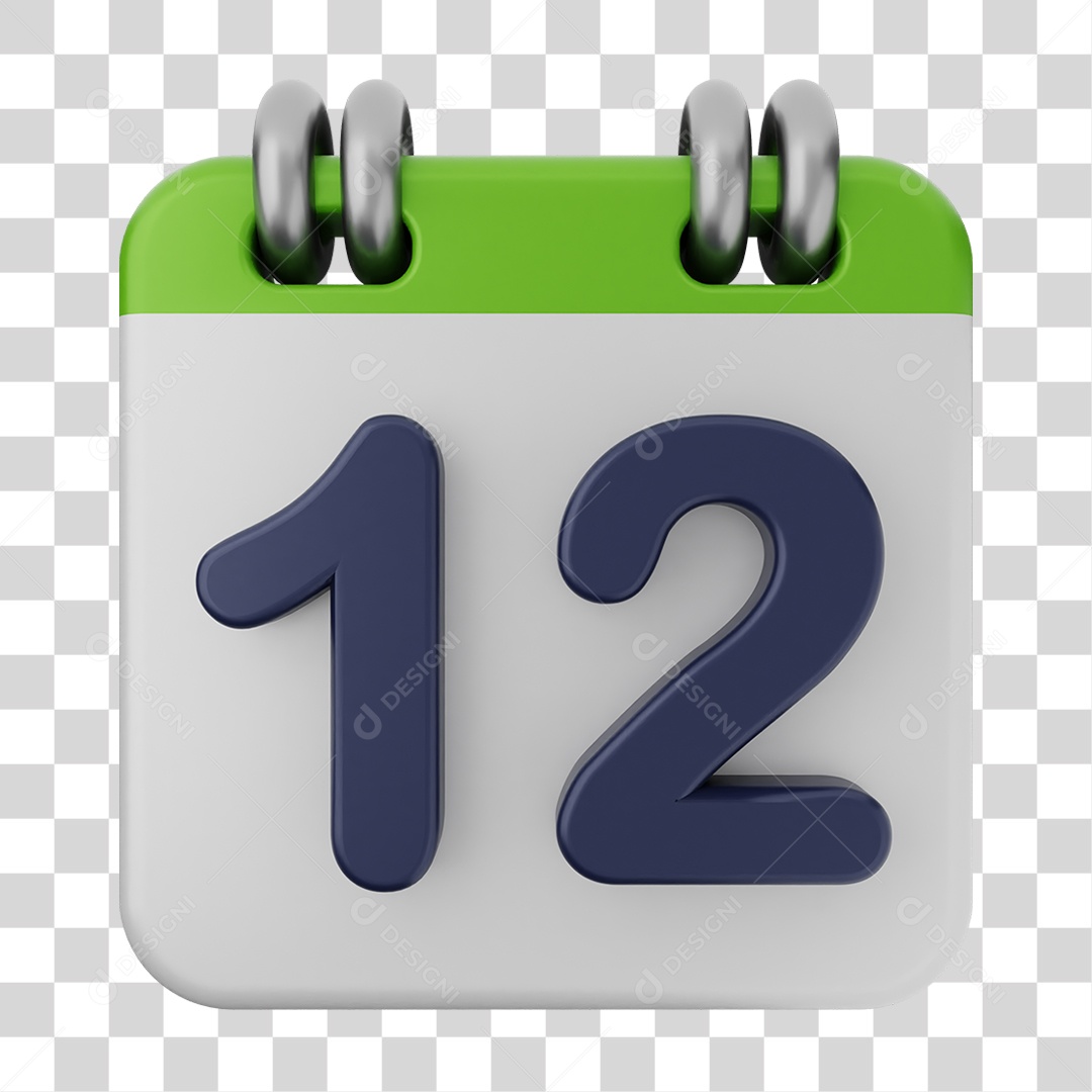 Elemento 3D Calendário Dia 12 PNG Transparente