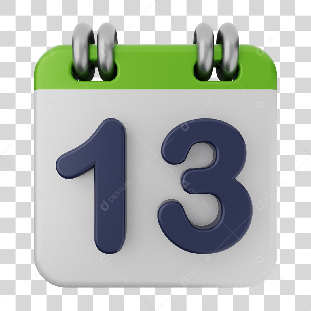 Elemento 3D Calendário Dia 13 PNG Transparente