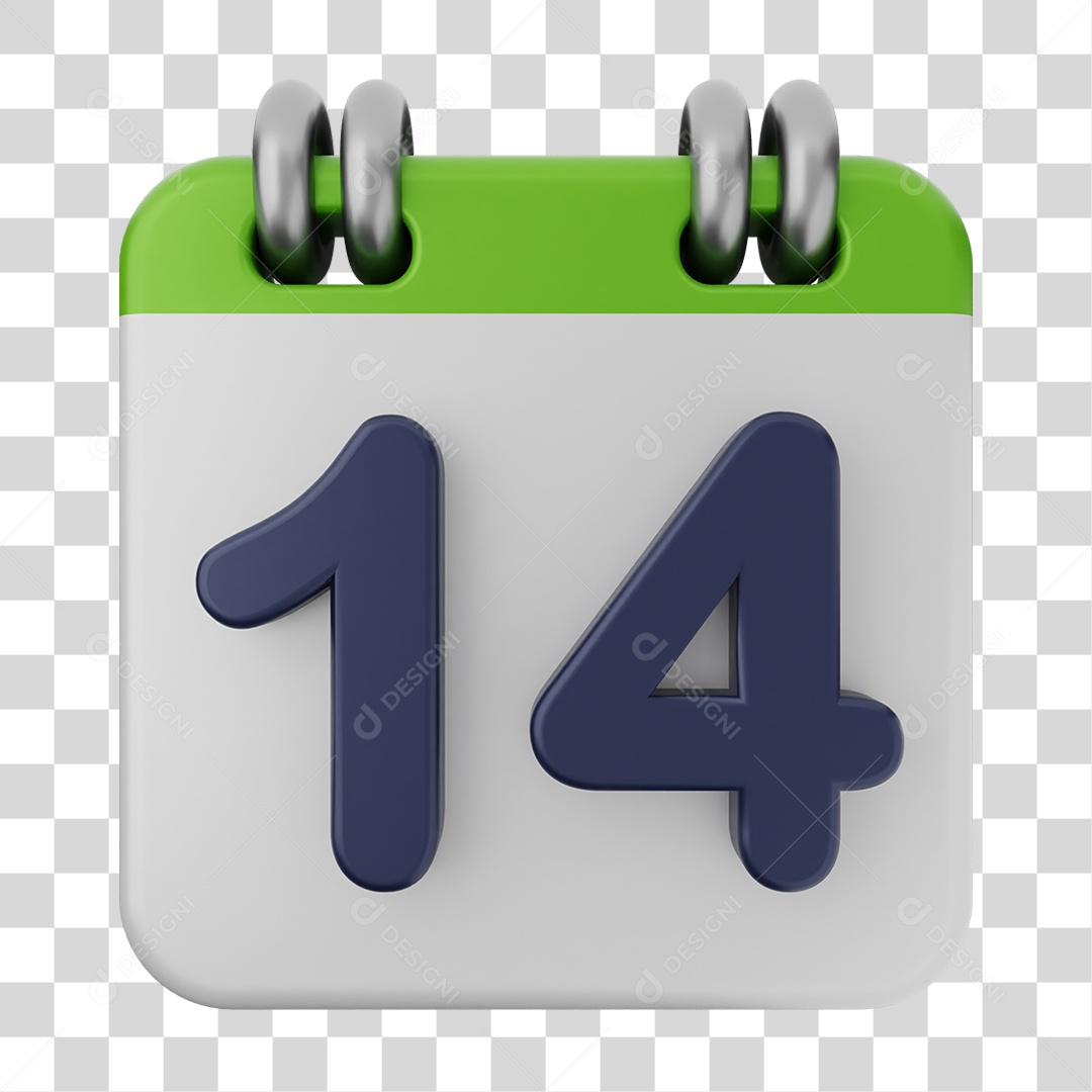 Elemento 3D Calendário Dia 14 PNG Transparente