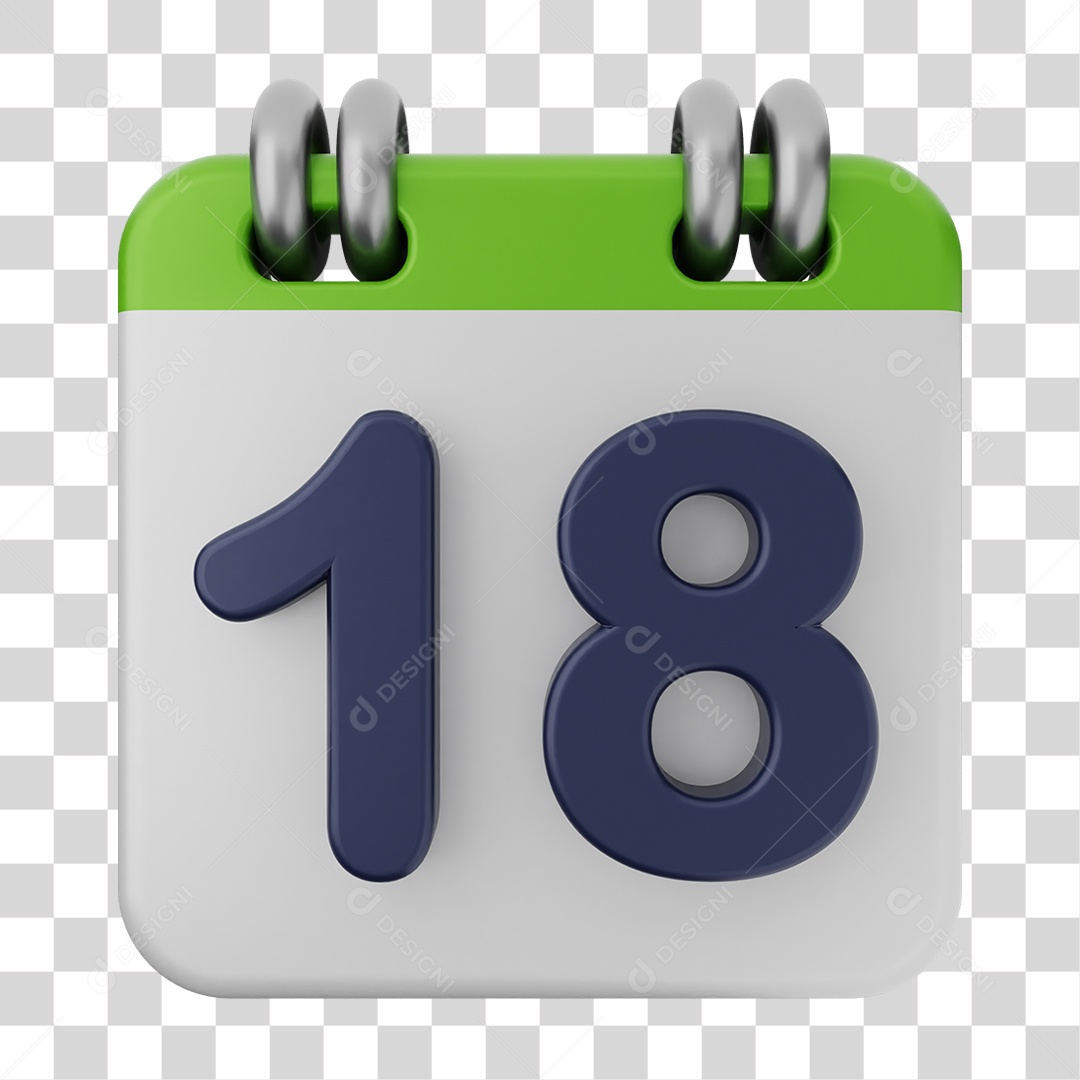 Elemento 3D Calendário Dia 18 PNG Transparente
