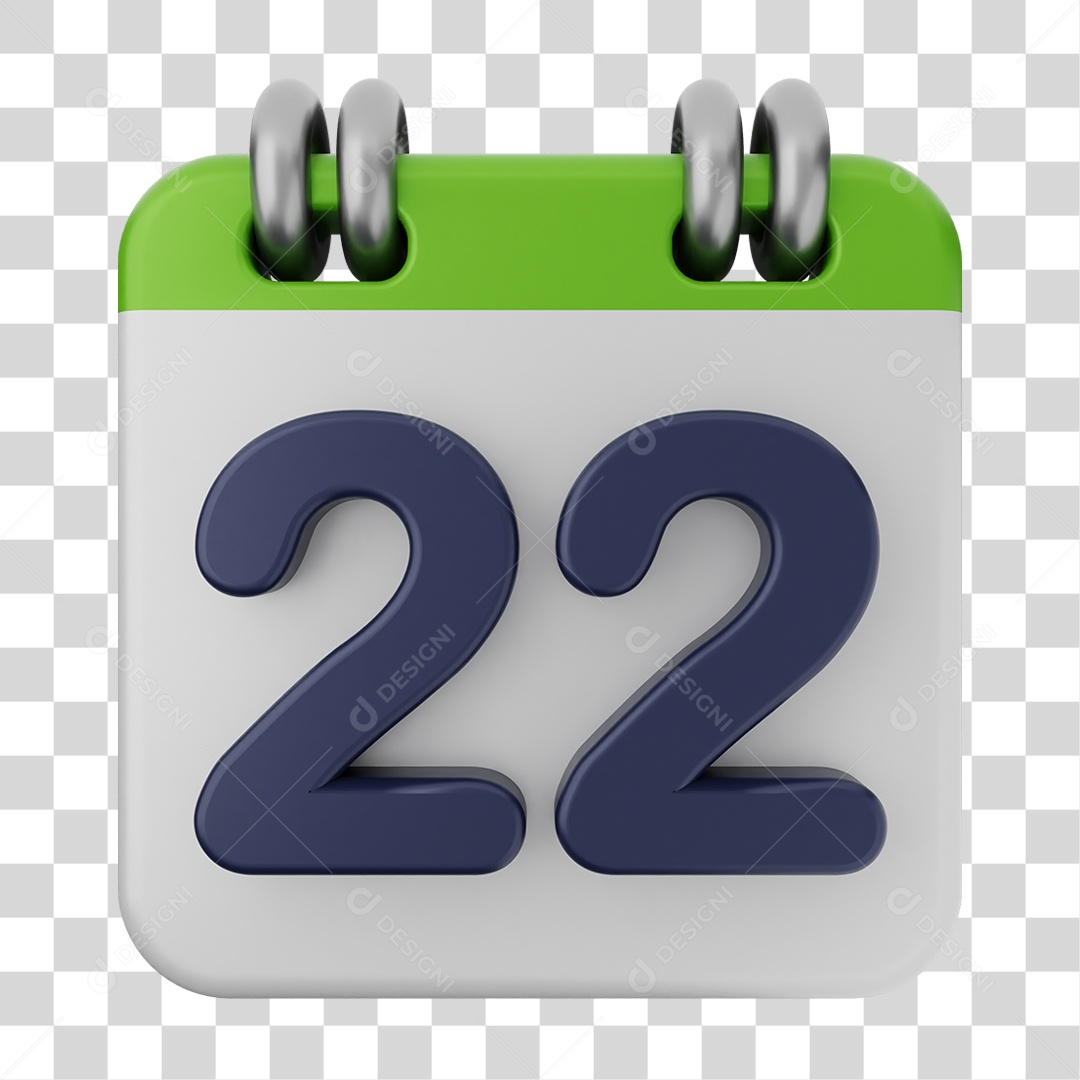 Elemento 3D Calendário Dia 22 PNG Transparente