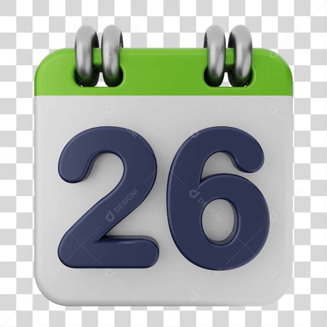 Elemento 3D Calendário Dia 26 PNG Transparente