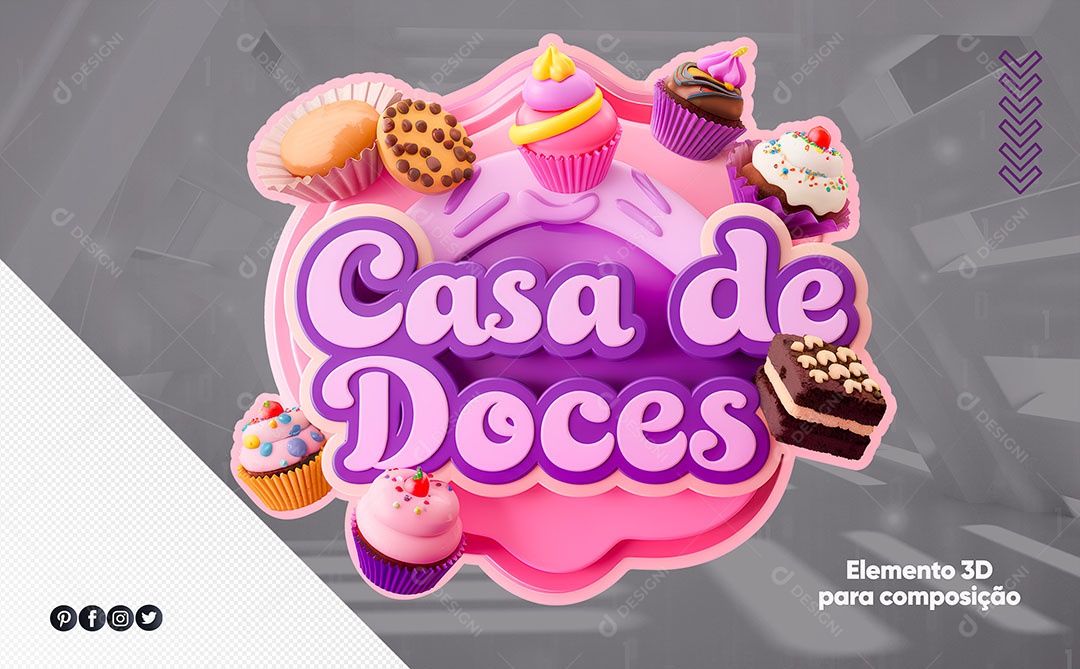Casa de Doces Selo 3D para Composição PSD