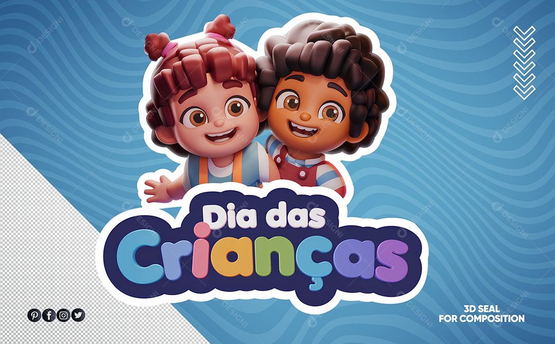Dia das Crianças Selo 3D para Composição PSD