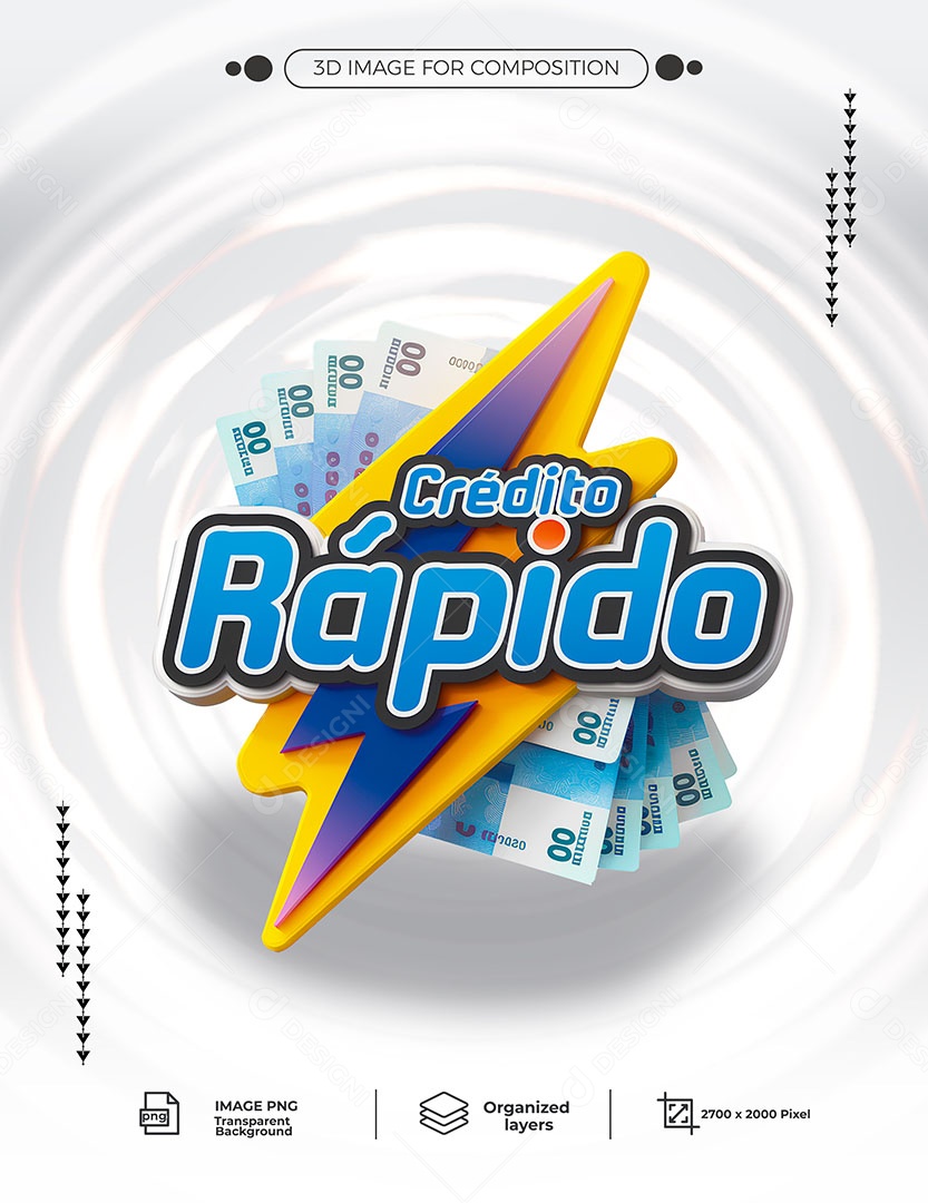 Crédito Rápido Selo 3D para Composição PSD