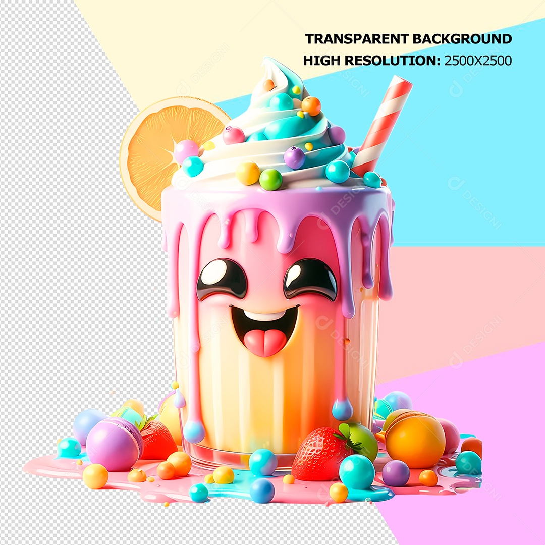 Copo de Sorvete Divertido Elemento 3D para Composição PSD