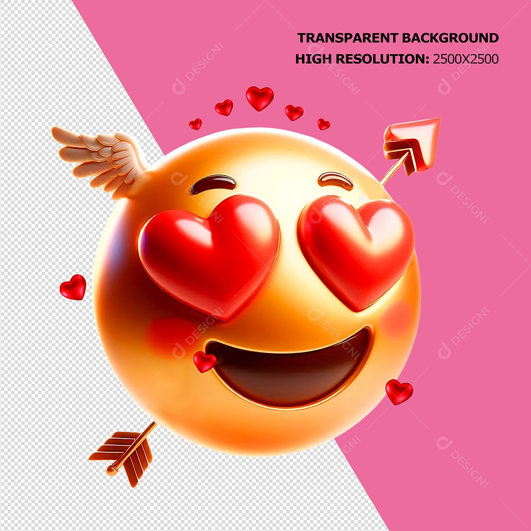 Emoji Apaixonado com Asa e Flecha Elemento 3D para Composição PSD