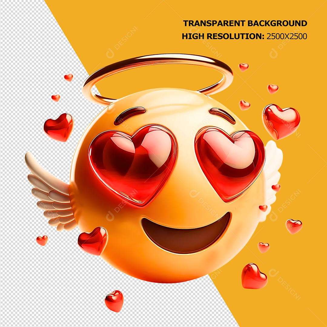 Emoji Apaixonado Elemento 3D para Composição PSD