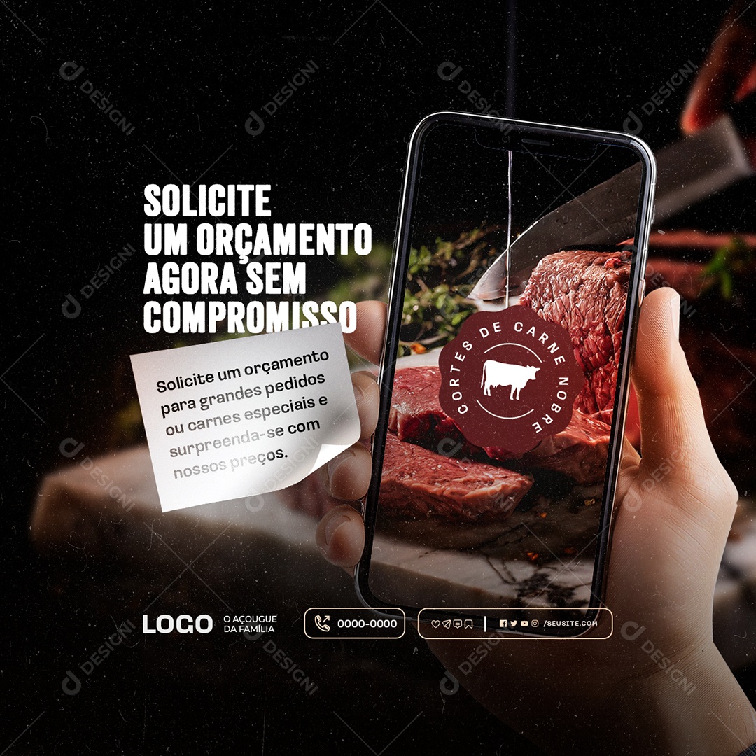 Açougue Solicite um Orçamento Agora sem Compromisso Social Media PSD Editável