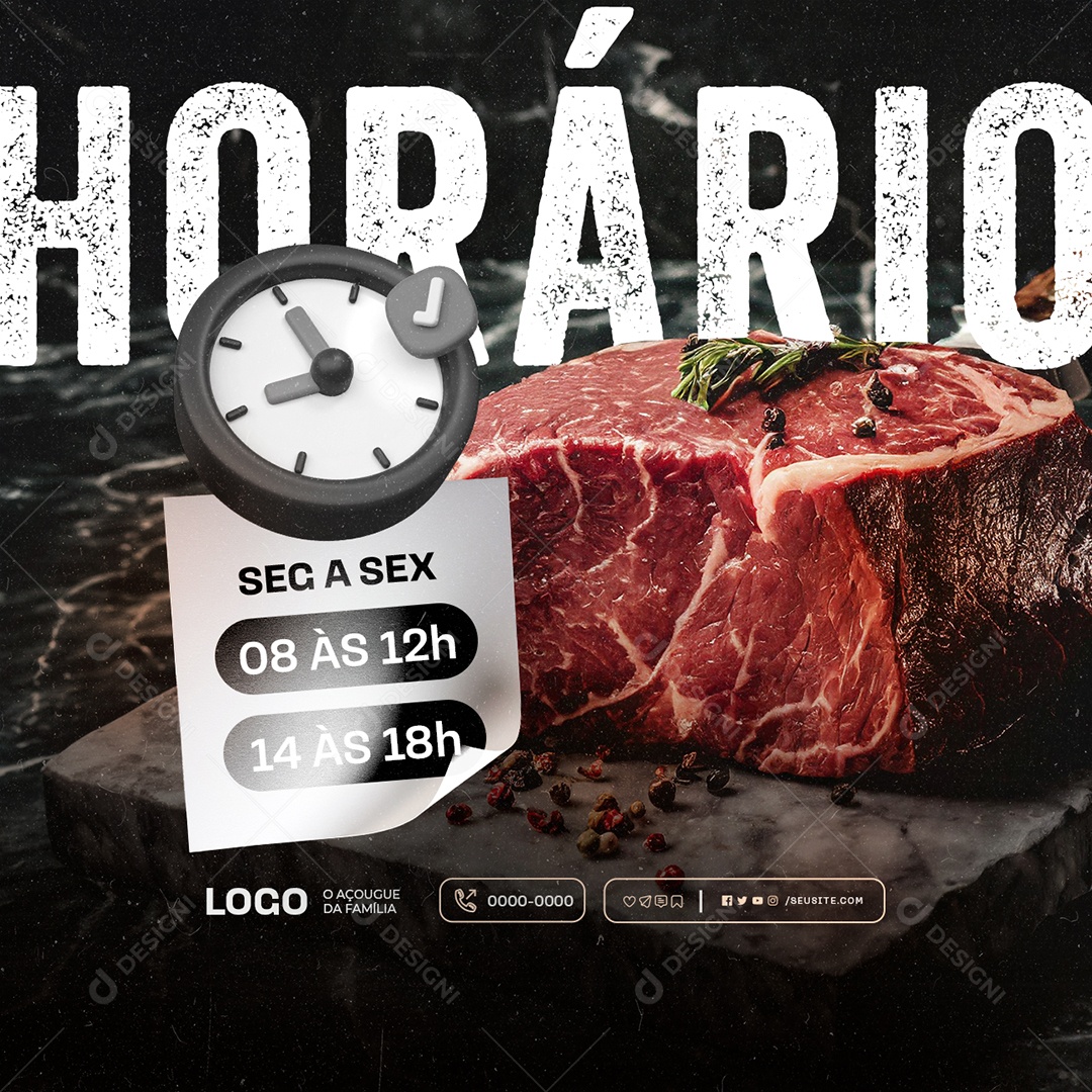 Açougue Horário Social Media PSD Editável