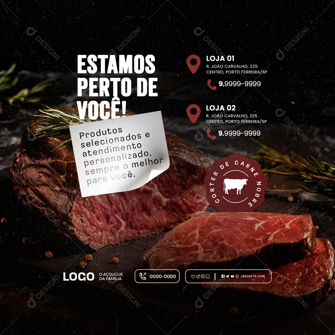 Açougue Estamos Perto de Você Social Media PSD Editável