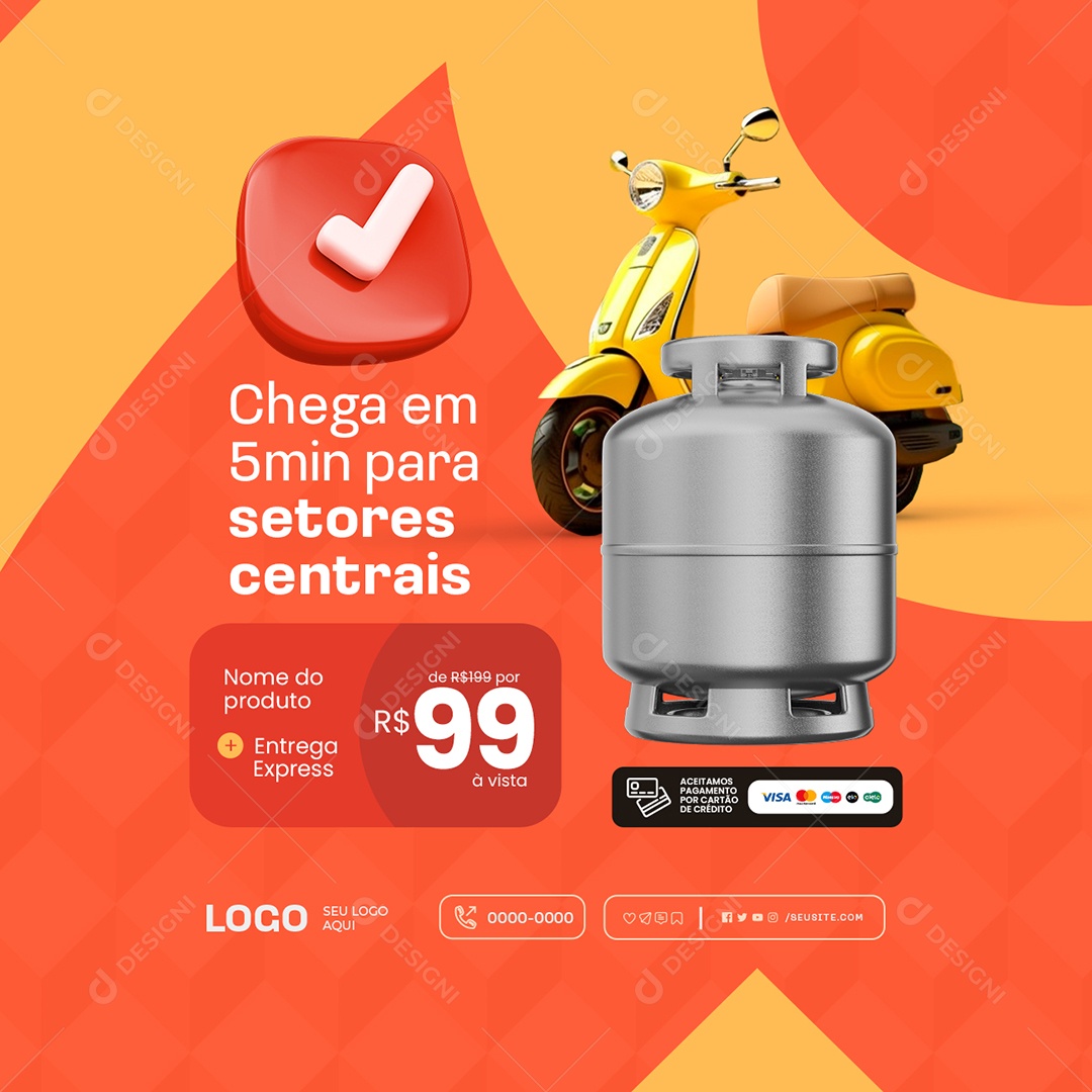 Gás de Cozinha Chega em Cinco Minutos para Setores Centrais Social Media PSD Editável