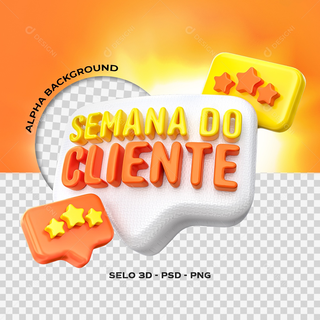 Semana do Cliente Selo 3D Amarelo e Laranja para Composição PSD