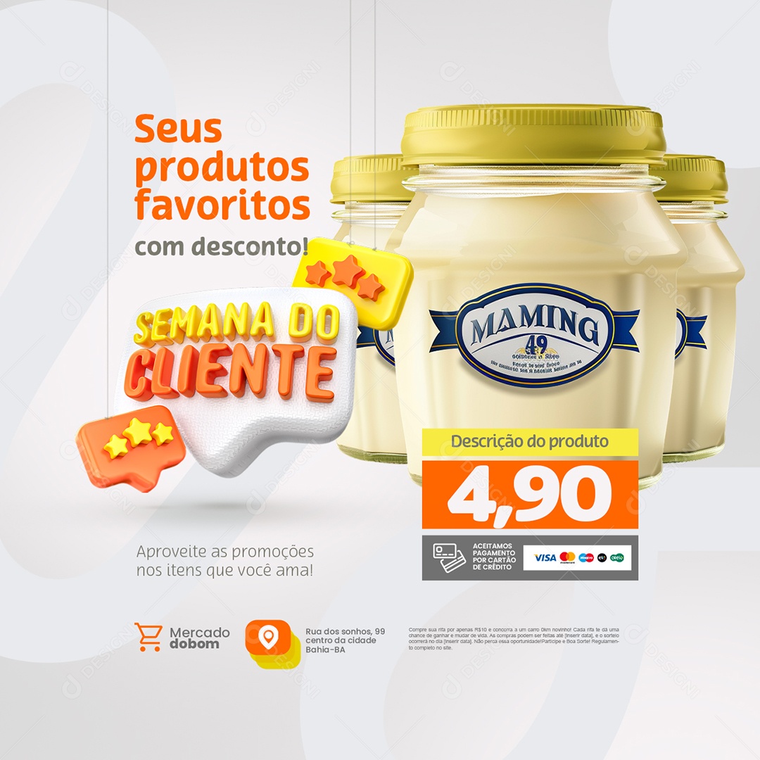 Semana do Cliente Supermercado Seus Produtos Favoritos Social Media PSD Editável