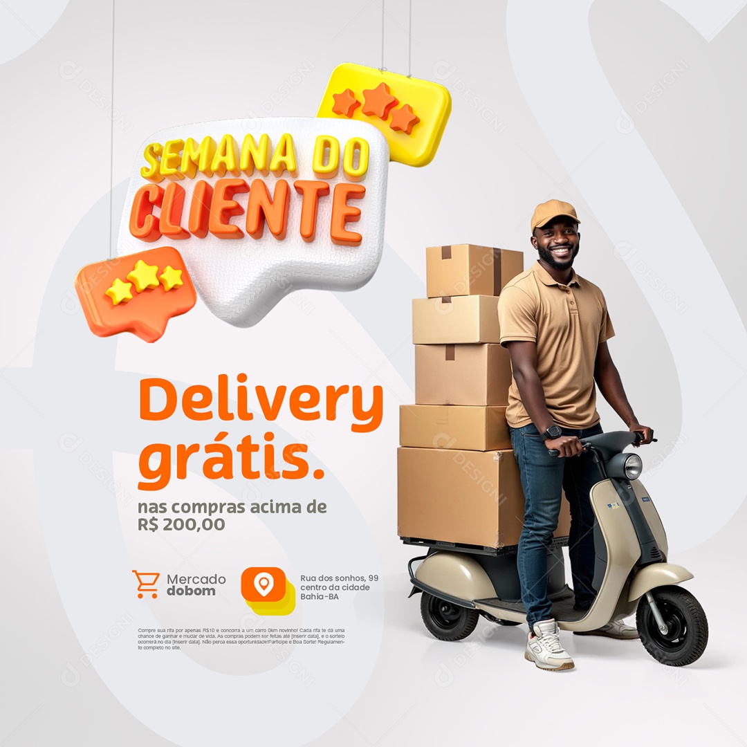 Semana do Cliente Supermercado Delivery Grátis Social Media PSD Editável