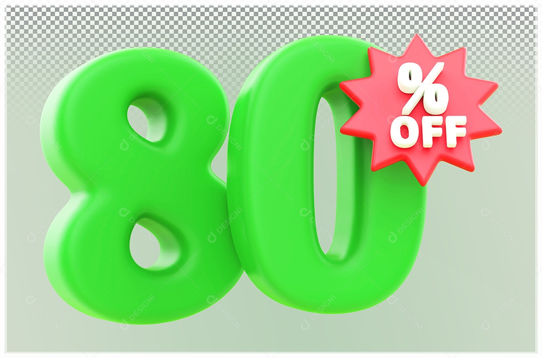 Desconto de 80% Off Elemento 3D verde e Vermelho para Composição PSD