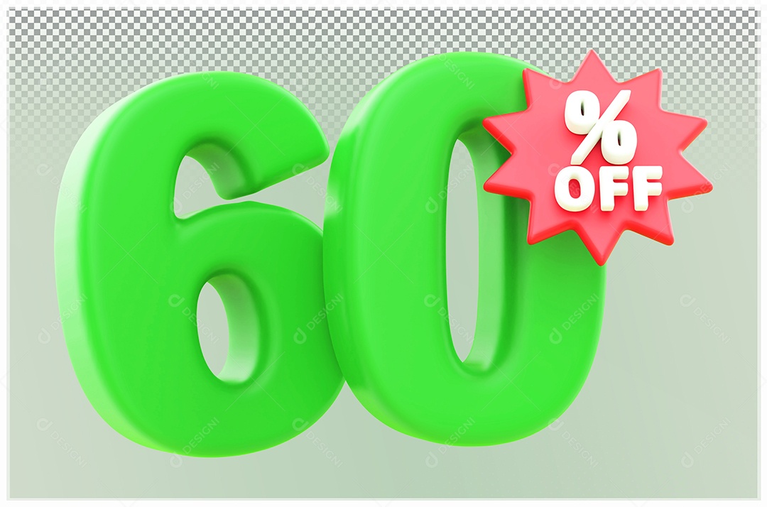 Desconto de 60% Off Elemento 3D verde e Vermelho para Composição PSD