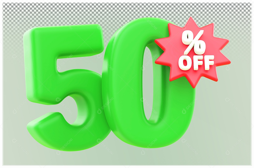 1Desconto de 50% Off Elemento 3D verde e Vermelho para Composição PSD