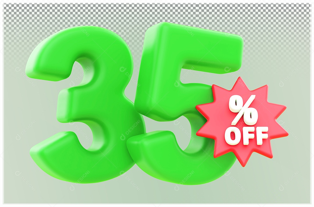Desconto de 35% Off Elemento 3D verde e Vermelho para Composição PSD