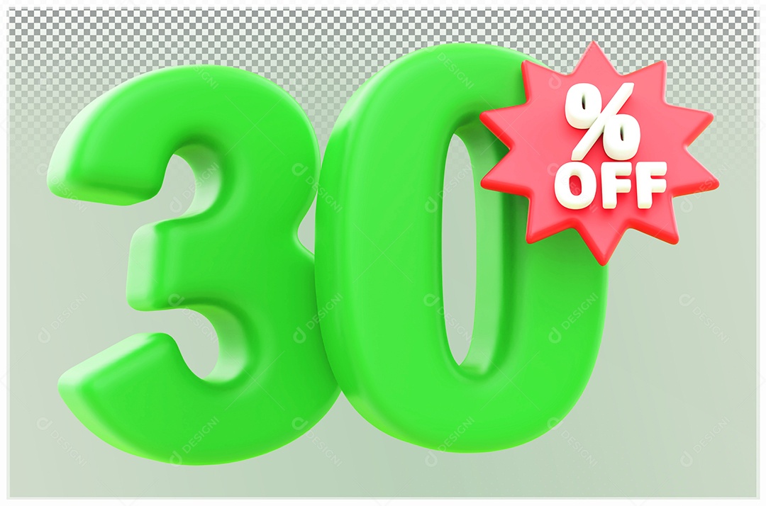 Desconto de 30% Off Elemento 3D verde e Vermelho para Composição PSD