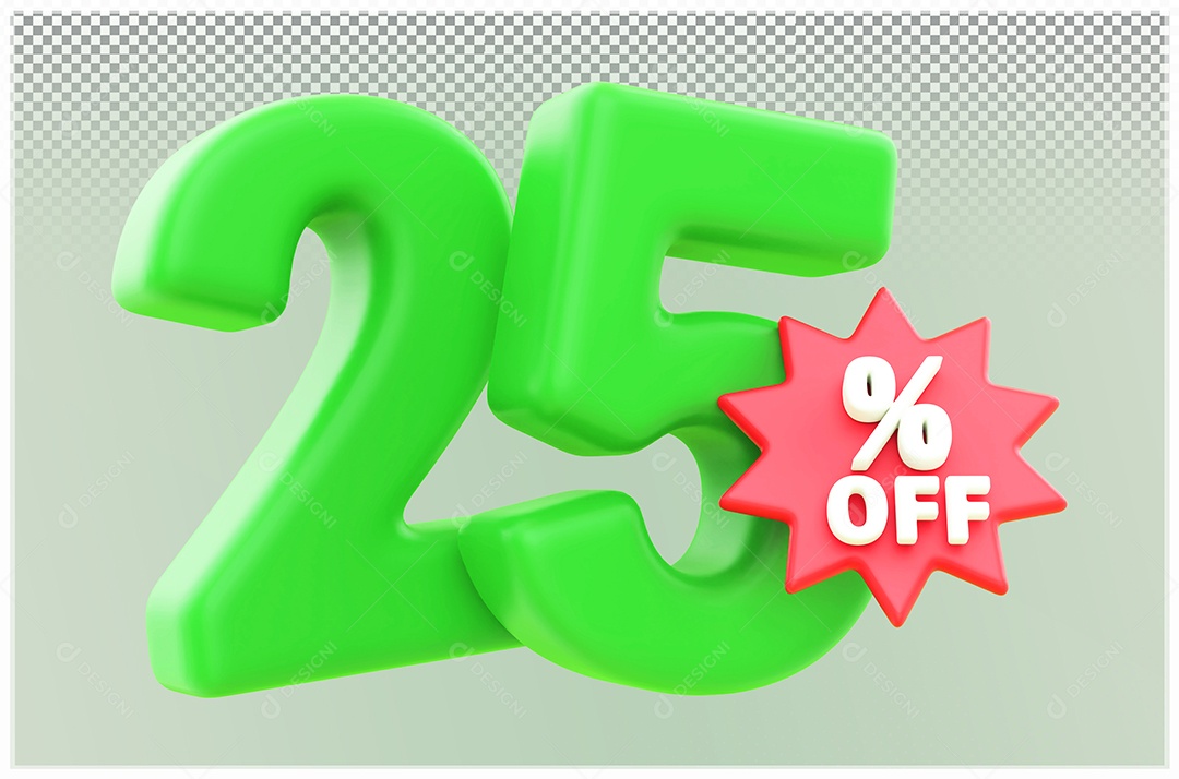 Desconto de 25% Off Elemento 3D verde e Vermelho para Composição PSD