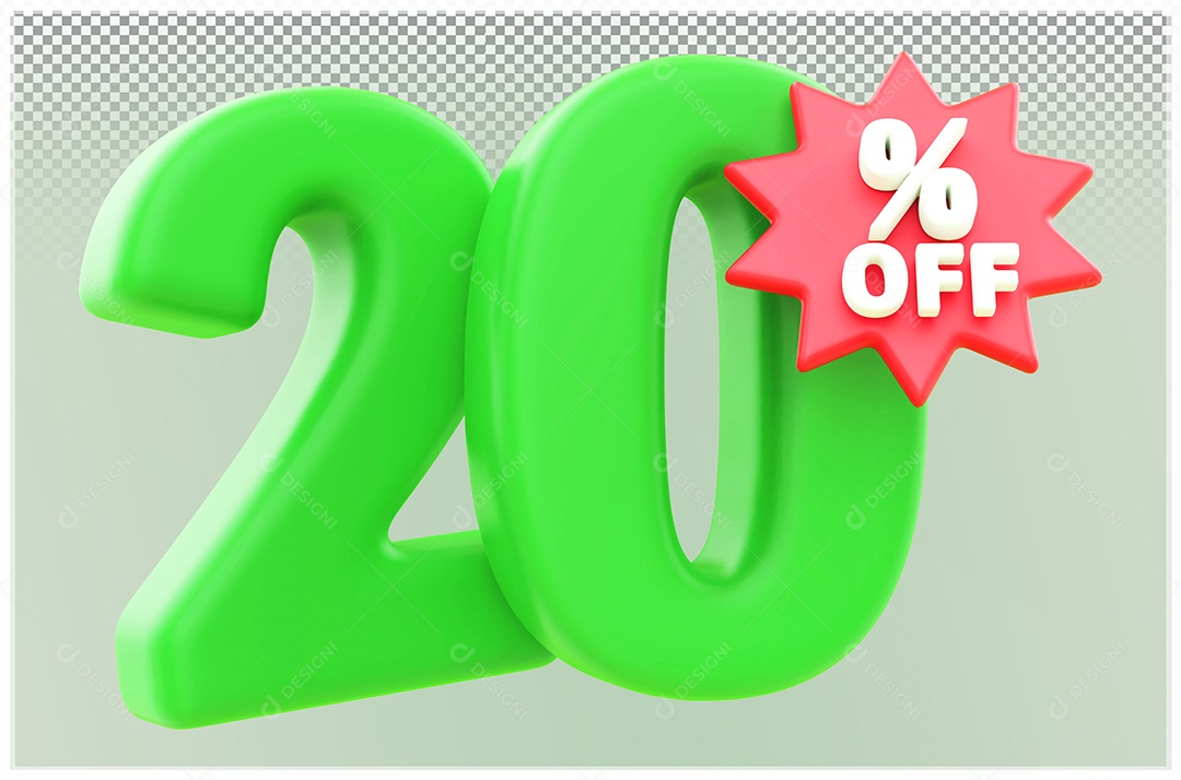 Desconto de 20% Off Elemento 3D verde e Vermelho para Composição PSD