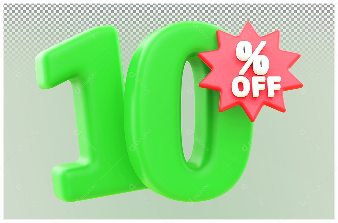 Desconto de 10% Off Elemento 3D verde e Vermelho para Composição PSD