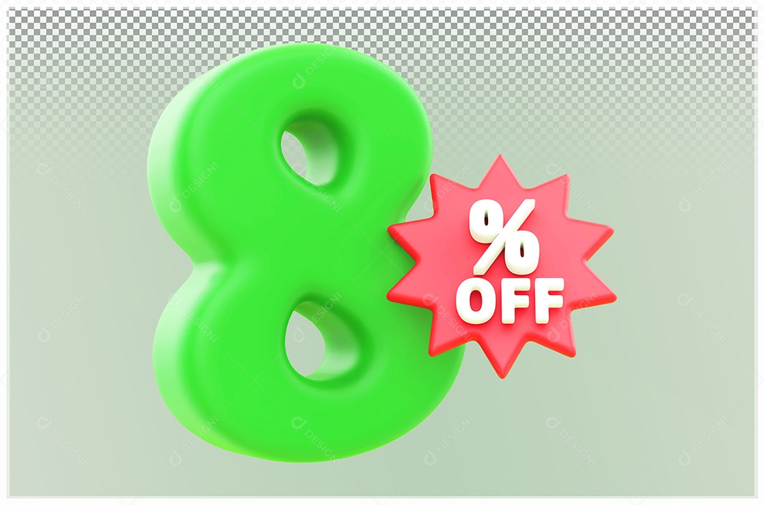 Desconto de 8% Off Elemento 3D verde e Vermelho para Composição PSD