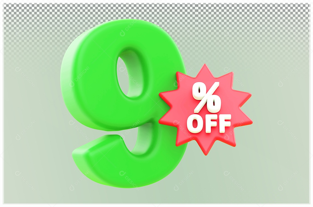 Desconto de 9% Off Elemento 3D verde e Vermelho para Composição PSD