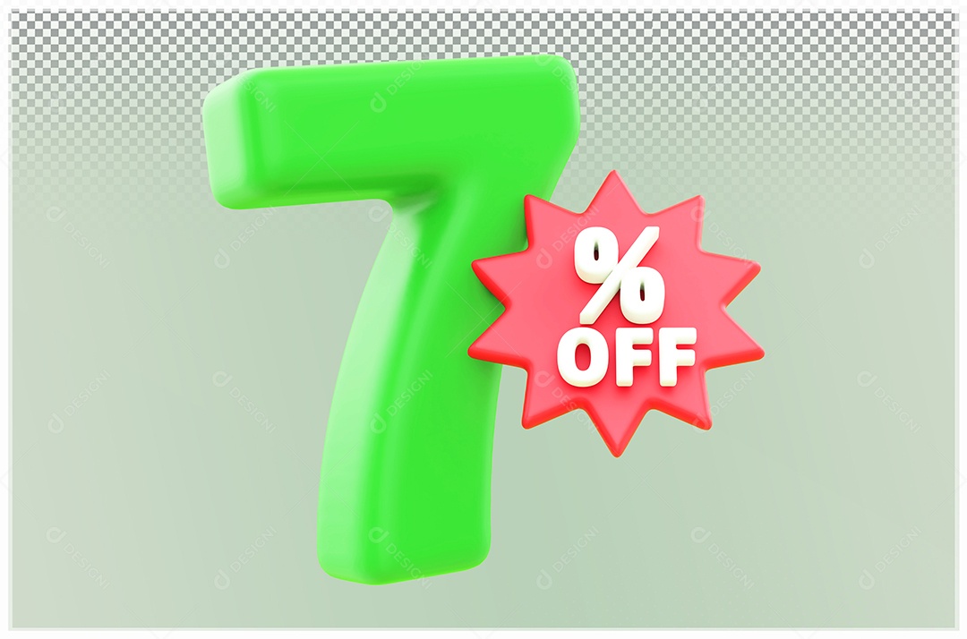 Desconto de 7% Off Elemento 3D verde e Vermelho para Composição PSD