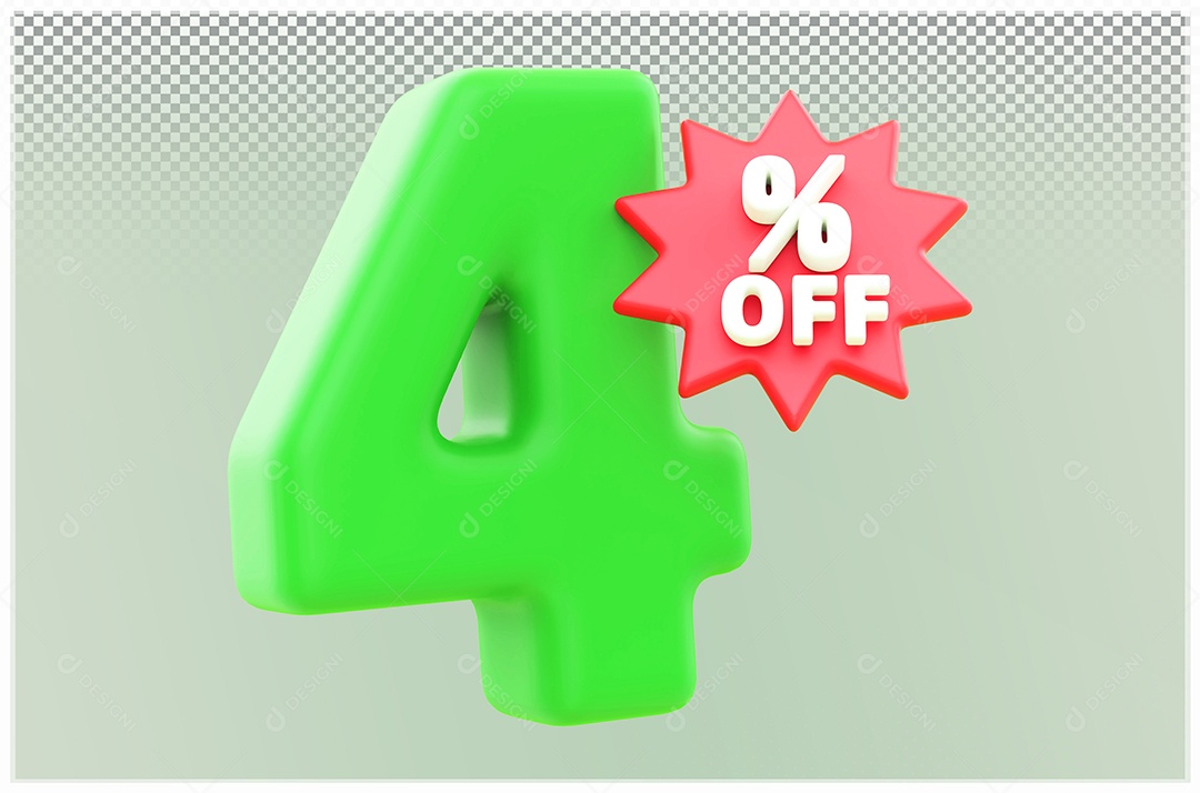 Desconto de 4% Off Elemento 3D verde e Vermelho para Composição PSD