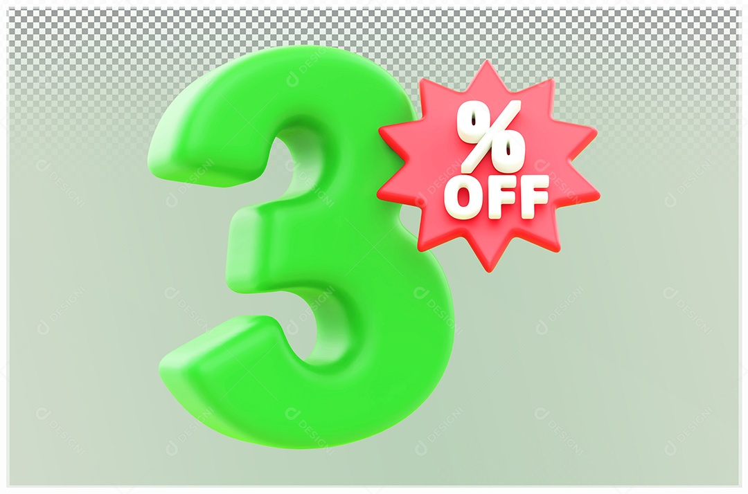 Discount 3% Off Green and Red 3D Element for PSD Composition