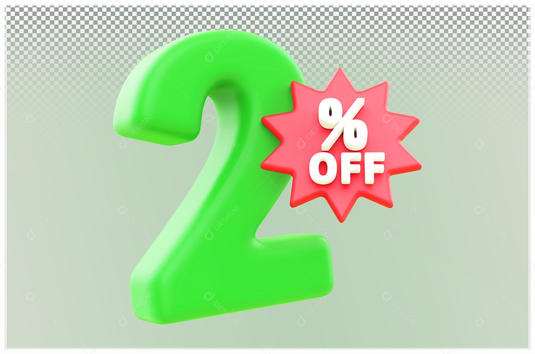 Desconto de 2% Off Elemento 3D verde e Vermelho para Composição PSD