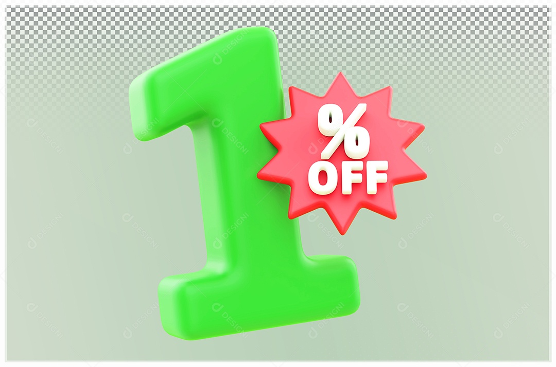 Desconto de 1% Off Elemento 3D verde e Vermelho para Composição PSD