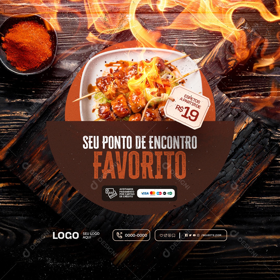 Espetos Seu Ponto de Encontro Favorito Social Media PSD Editável