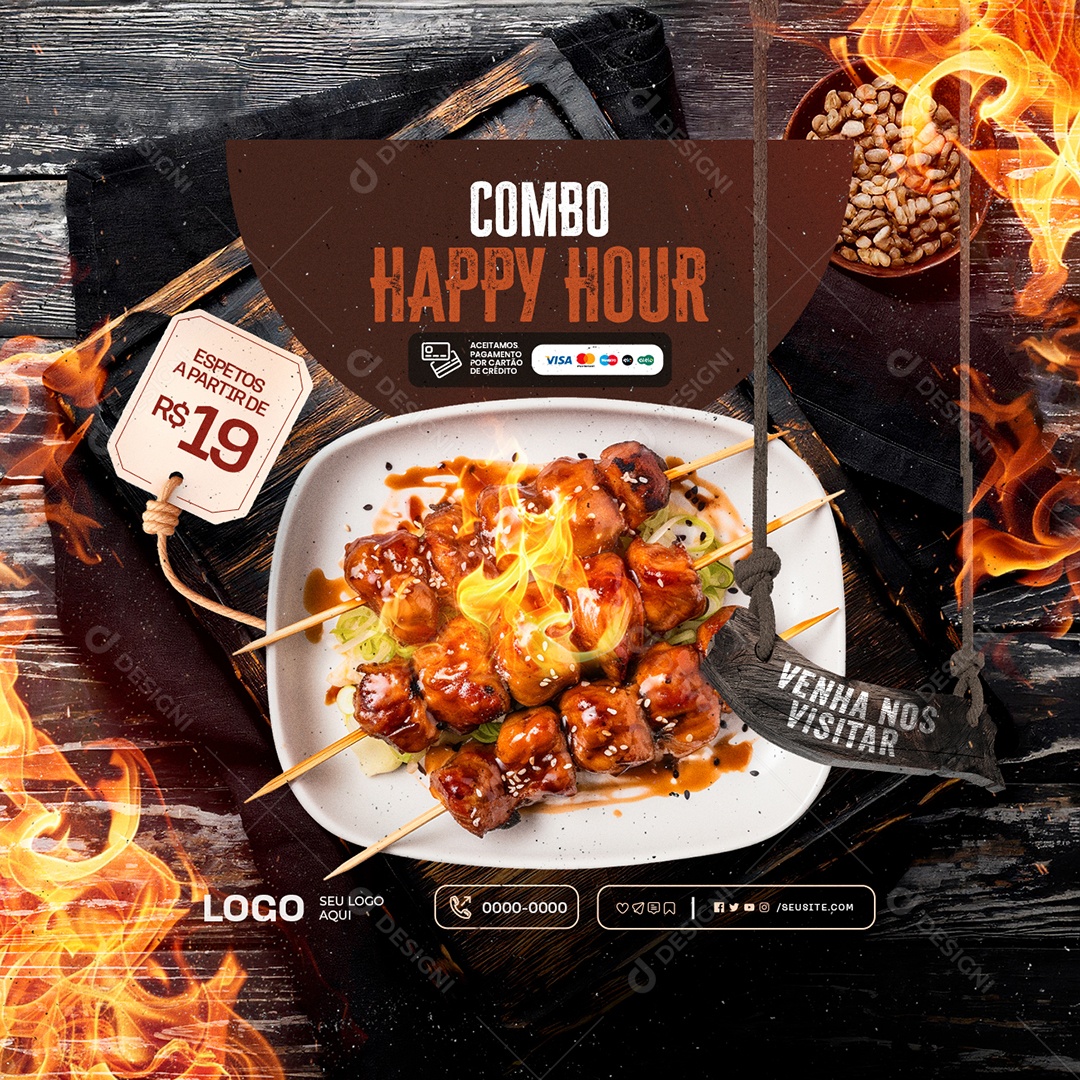 Espetos Combo Happy Hour Social Media PSD Editável
