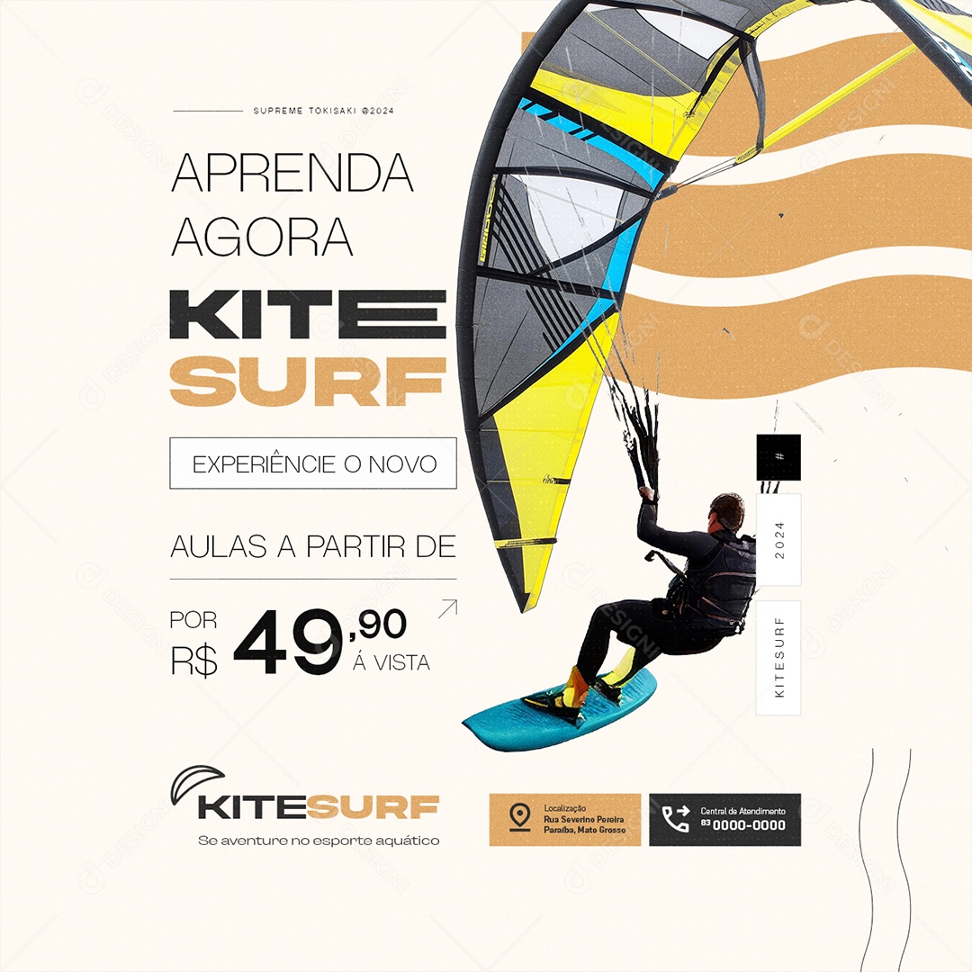 Aulas de Surf Aprenda Agora Experiência o Novo Social Media PSD Editável