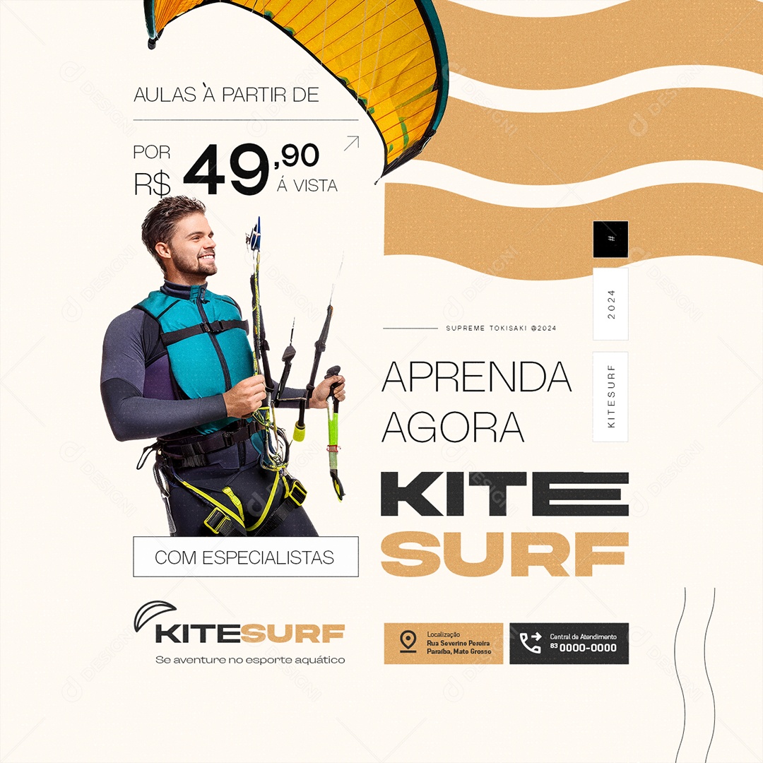 Aulas de Surf Aprenda Agora Social Media PSD Editável