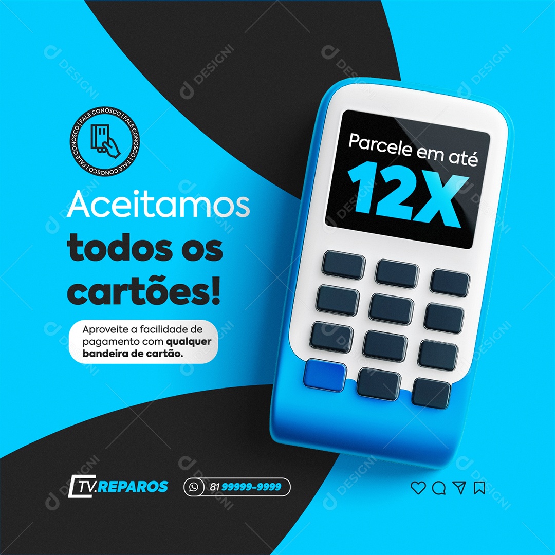 Manutenção De TV Aceitamos Todos os Cartões Social Media PSD Editável