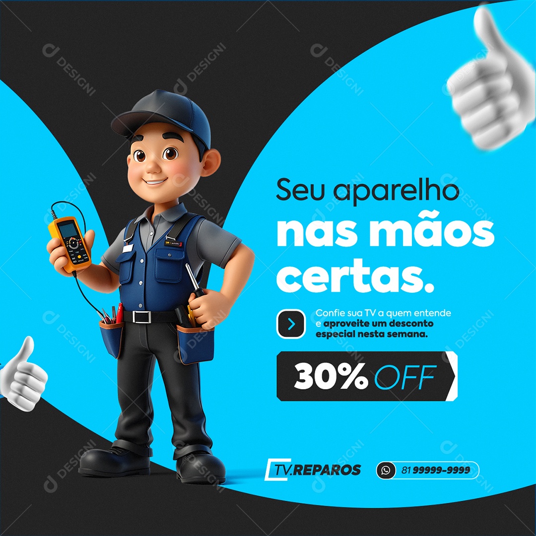 Manutenção De TV Seu Aparelho nas Mãos Certas Social Media PSD Editável